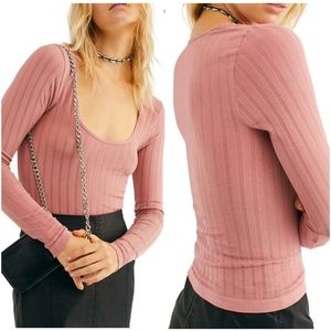 FREE PEOPLE Copper Ribbed Long Sleeves Top